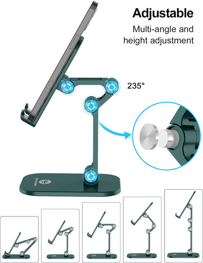 OCYCLONE Phone Stand, Cell Phone Stand Holder for Desk Office Accessories Adjustable Height and Angle Foldable iPhone Stand Compatible with 4"-13" All Phones iPad Tablet - Black