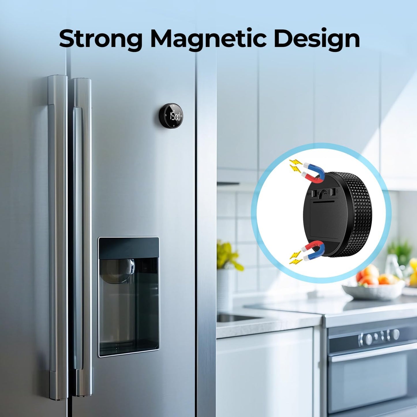 Digital Kitchen Timer with Magnetic, Large LED Display Countdown/Countup Timer, Pomodoro Preset 5/15/25 Mins, Volume & Brightness Adjustable for Cooking Baking Working Studying Silver