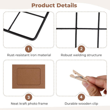 Lnrueg Wire Wall Grid Panel with Wall Grid Shelf with Photo Frames for Photo Display, Metal Mesh Message Board Memo Boards, Heavy Duty Gridwall Display Rack for Art Retail Display (Black-A)
