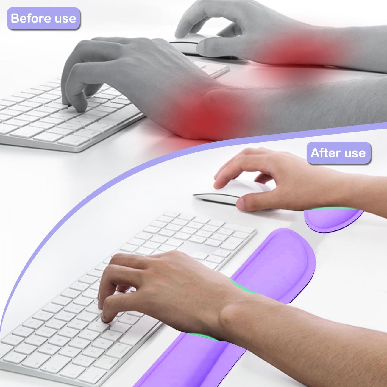 Keyboard Wrist Rest, BamLue Memory Foam Pad Set for Easy Typing & Pain Relief for Laptop, Office & Home, Ergonomic Sets for Keyboard, Gel Mouse Wrist Rest, Smooth Fiber Cushion Wrist Support-Black