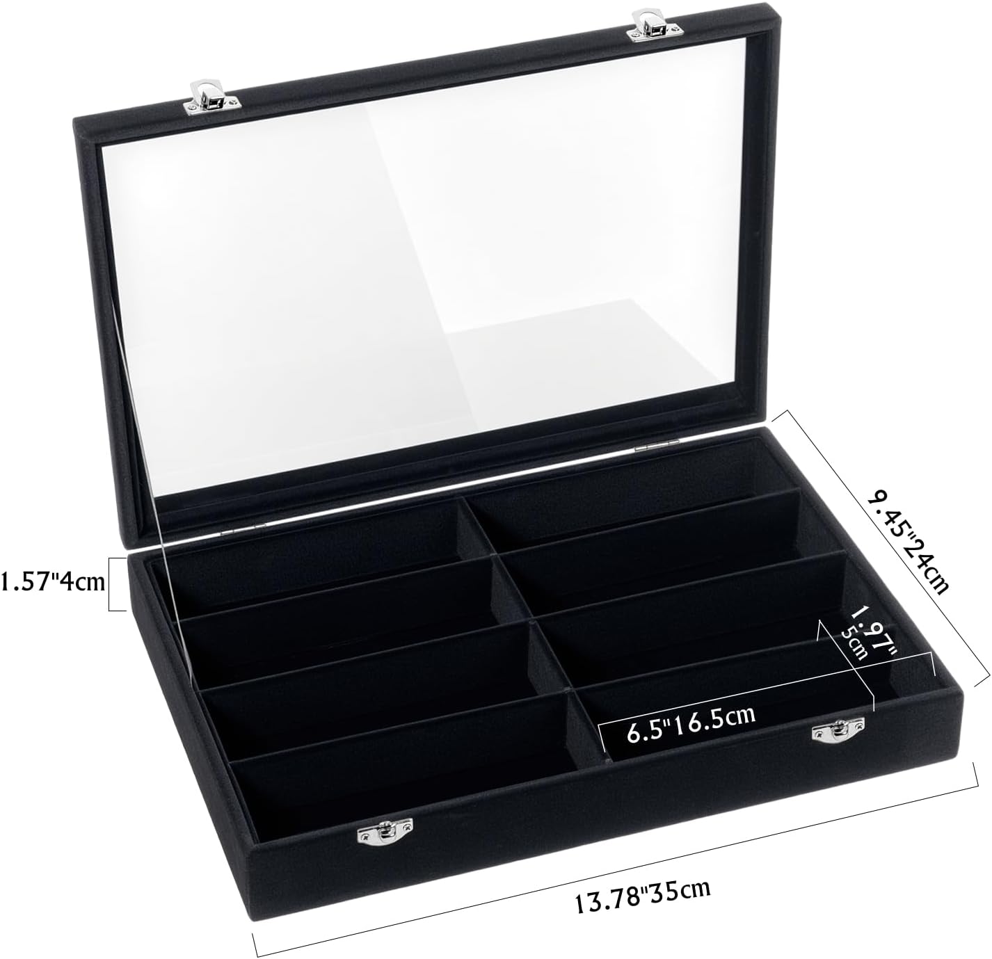 Emibele Glasses Organizer Jewelry Tray, 8 Grids with Clear Lid Velvet Tray Watch Storage Stackable Jewelry Showcase Display Storage with Detachable Inner Dividers, Beige