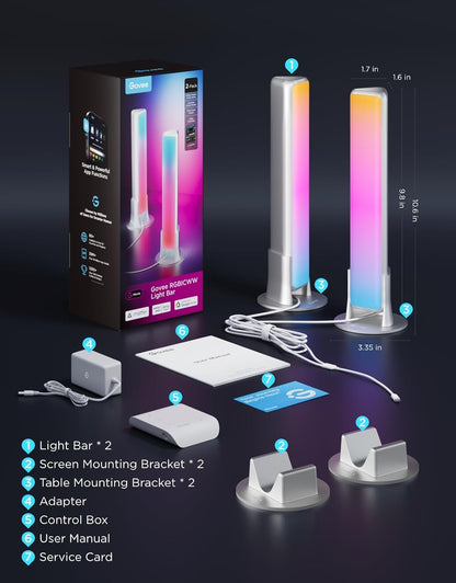 Govee Smart LED Light Bars, Work with Alexa and Google Assistant, RGBICWW WiFi TV Backlights with Scene and Music Modes for Gaming, PC, Living Room Decoration, Black