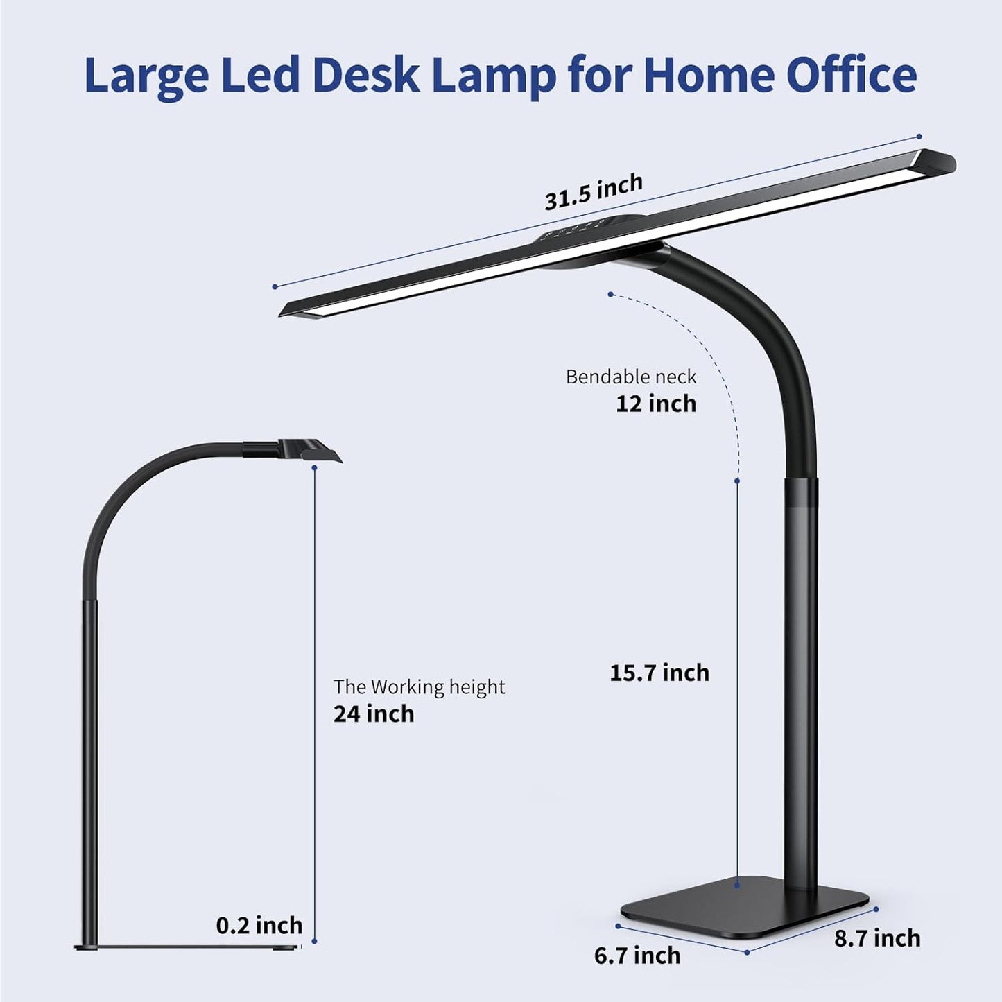 Desk Lamp with USB Charging Port for Home Office 24w Architect Remote Base Dual Task Led Light Modern 5 Color Modes Dimmable Adjustable Gooseneck Double Head Reading Drafting Eye Caring Tall Lamps