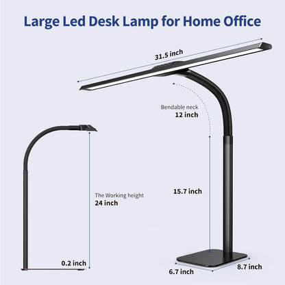 Desk Lamp with USB Charging Port for Home Office 24w Architect Remote Base Dual Task Led Light Modern 5 Color Modes Dimmable Adjustable Gooseneck Double Head Reading Drafting Eye Caring Tall Lamps