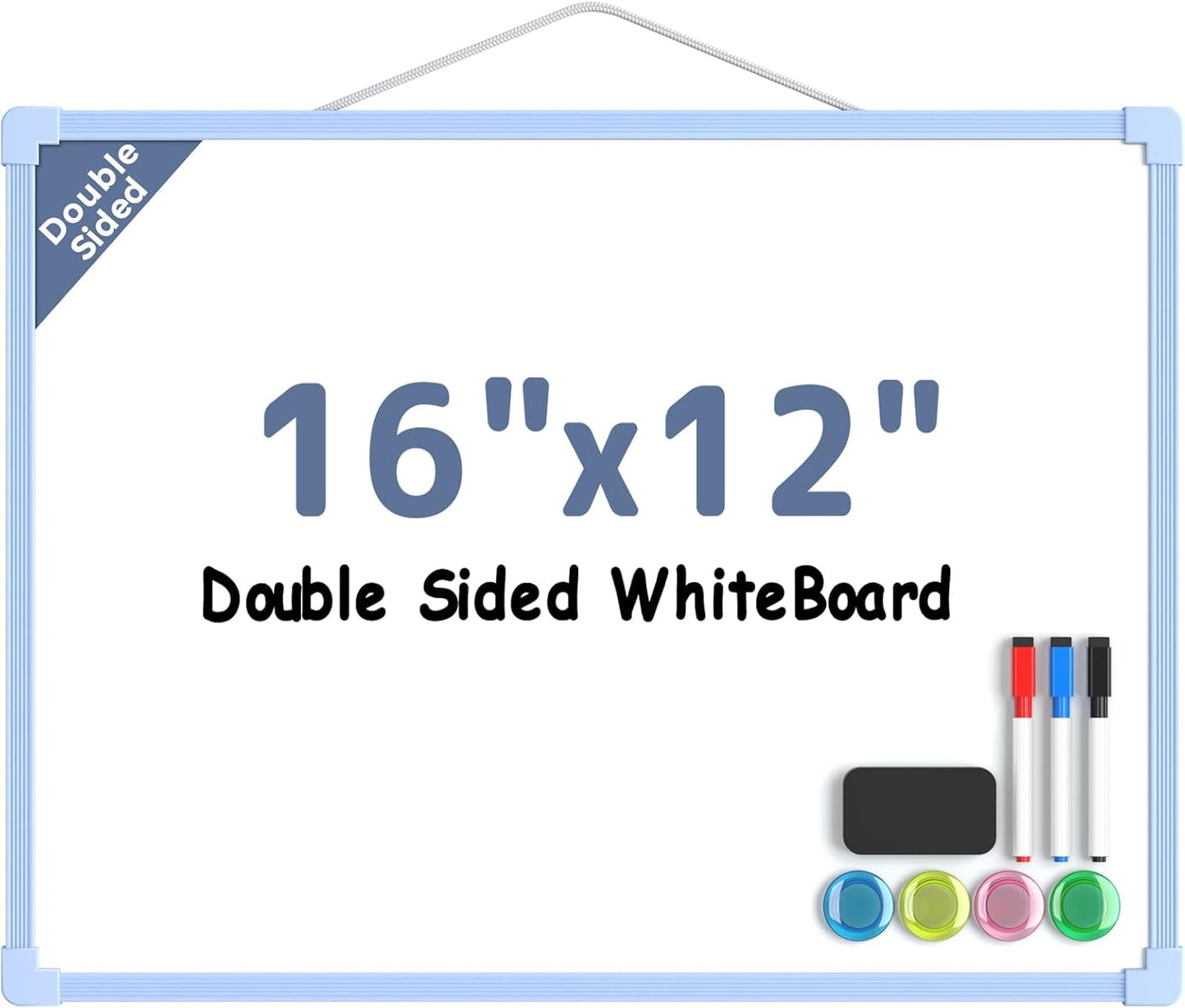 MaxGear Double-Sided Dry Erase Board for Wall, 16"x12" Hanging Whiteboard, Small Dry Erase White Board with 3 Markers and 4 Magnets, Portable Whiteboard for Planning, Drawing, Memo, to Do List