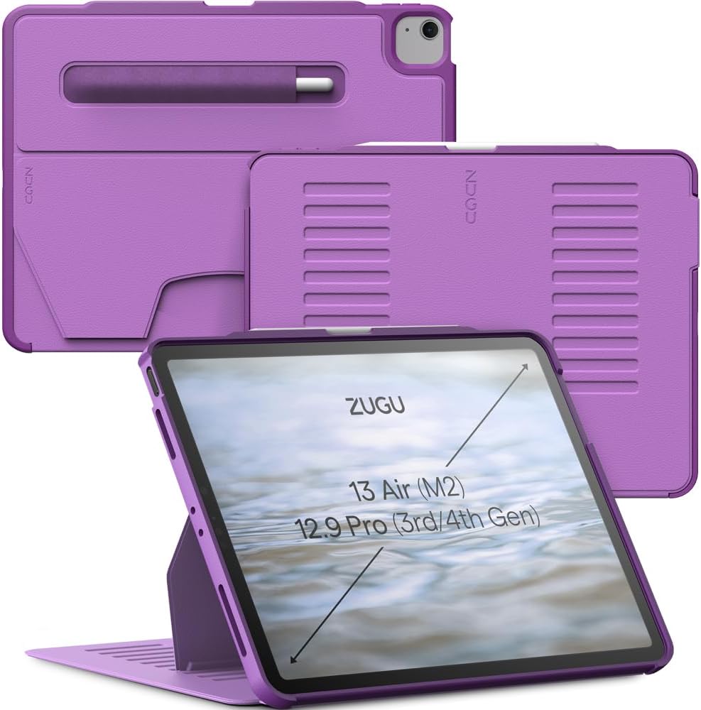 Zugu Case for iPad Air 13 Inch M4 2026, M3 2025 & M2 &/12.9 inch (3rd/4th Gen), Slim Protective Cover with Apple Pencil Charging & Storage, Auto Wake/Sleep, Multiple Viewing Angles (Black)