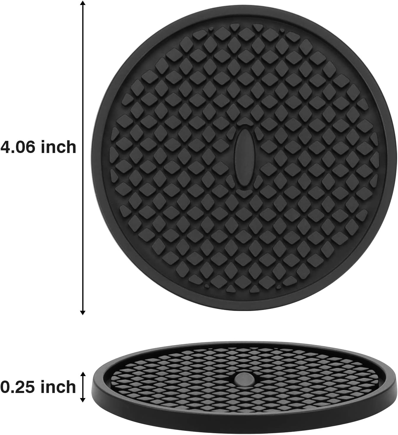 2 Pack Silicone Coasters for Drinks, Round Black Coaster with Deep Tray Grooved Design Cup Mat, Washable Heat Resistant Durable Non-Slip Coasters for Coffee Table Wooden Desk Kitchen Bar