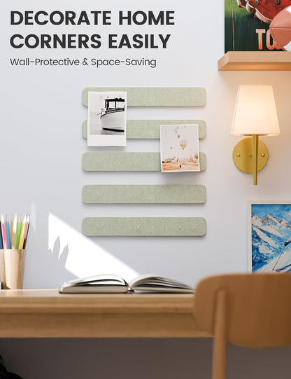Fluxynara Cork Board Alternative Felt Strip Board 8-Pack 13"x2", Office Pin Board with 50 Push Pins, Adhesive Install for Bedroom Door & Home Office(Linen Dusk)