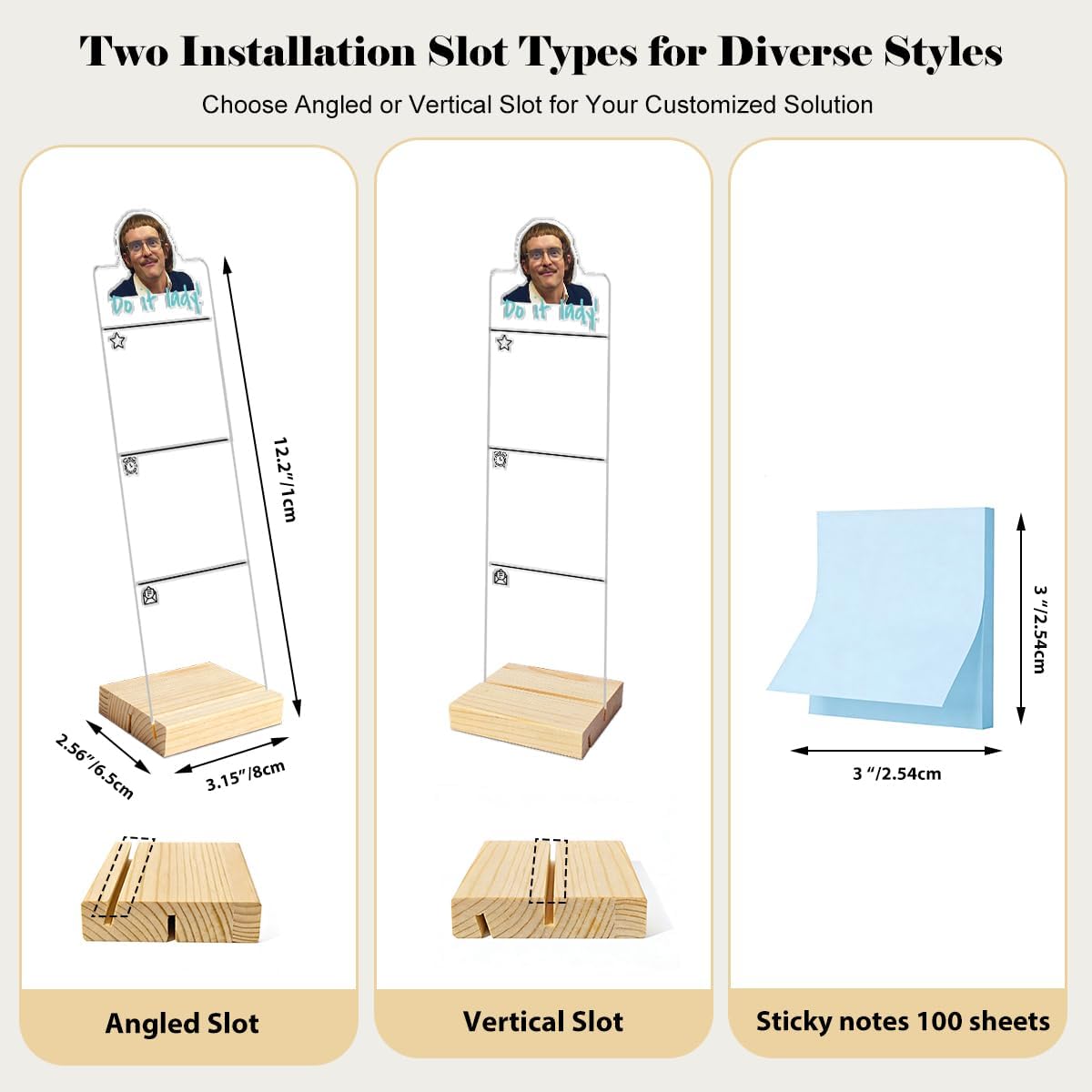 Monitor Memo Board Computer Monitor Memo Board Sticky Note Organizer Kidney Acrylic Desk Accessories Removable Wooden Base Set Sticky Notes 100 Sheets 11.8×3.1 inches