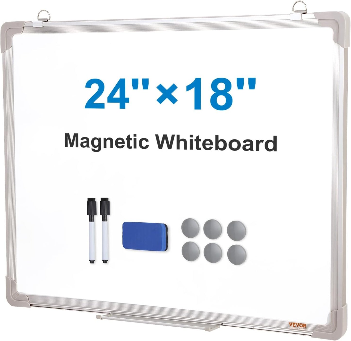VEVOR Magnetic Glass Whiteboard, Dry Erase Board 36"x24", Wall-Mounted Large White Glassboard Frameless, with Marker Tray, an Eraser and 2 Markers, Black