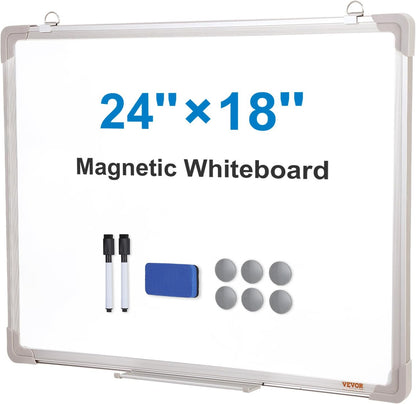VEVOR Magnetic Glass Whiteboard, Dry Erase Board 36"x24", Wall-Mounted Large White Glassboard Frameless, with Marker Tray, an Eraser and 2 Markers, Black