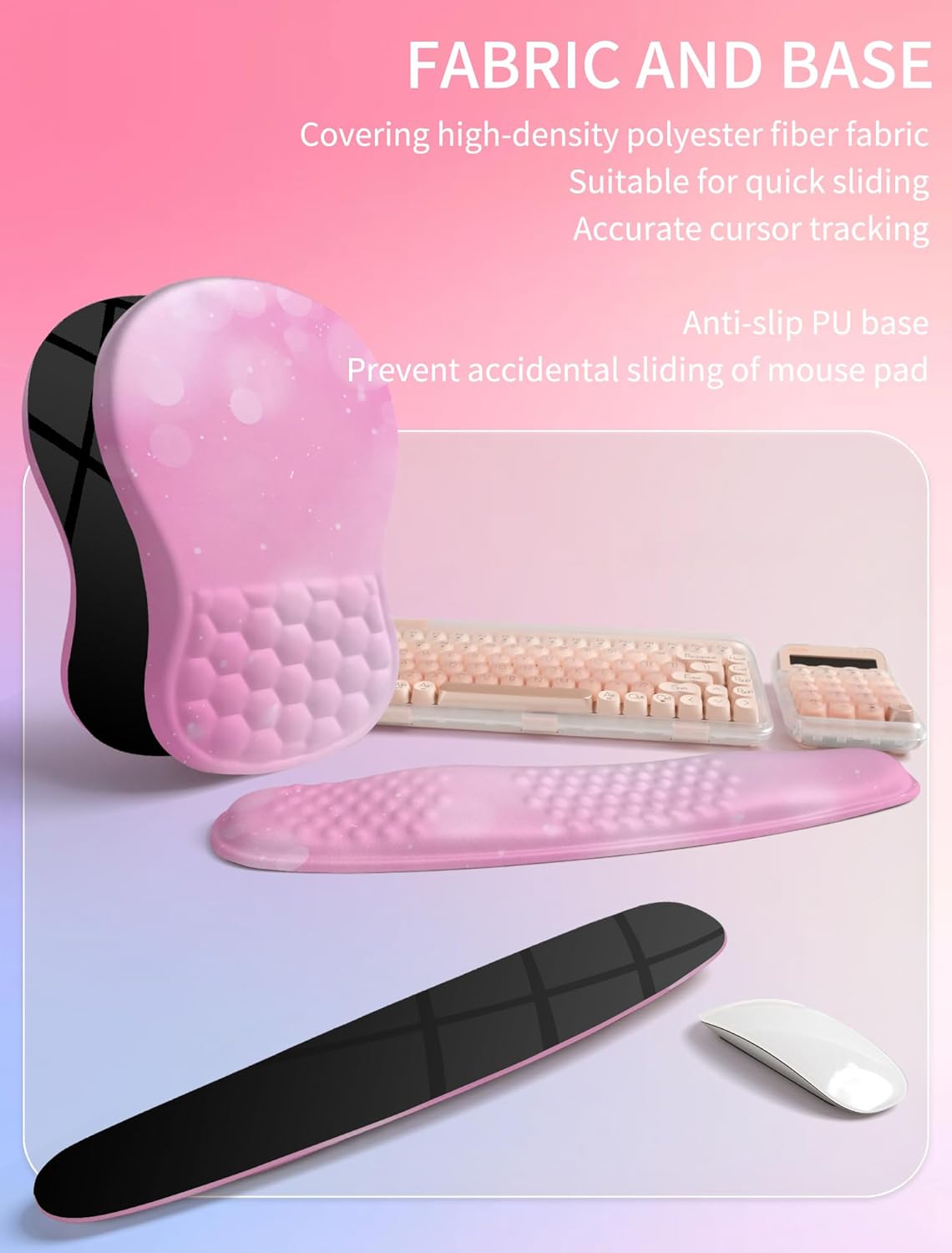 Hokafenle 2in1 Combination, Wave Keyboard Wrist Rest and Ergonomic Curvature Mouse Pad Wrist Support for Relieve Wrist Pain, Filled with Soft Cushion Memory Foam, Black