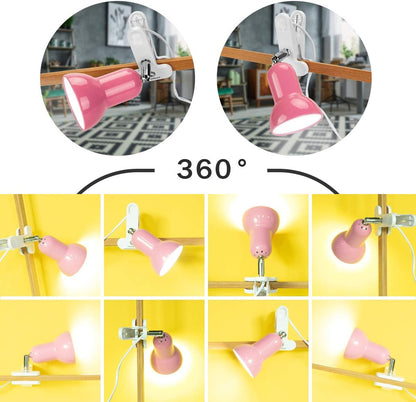 RONG&LAN Clip lamp,360° Rotation Clip on Lamp Portable Book Reading Light,Clamp on Desk/Table/Bunk Bed/Cupboard Home Lighting, (Desk lamp,Seven Colors for Your Choice) (White,2)