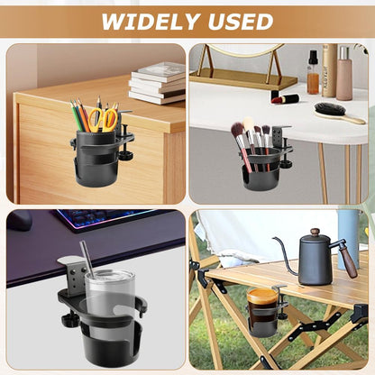 Desk Cup Holder, 360° Rotating Anti-Spill Cup Holder for Desk or Table, Adjustable Clamp Bottles Holder for Gaming Room, Home, Office to Hold Coffee Mugs