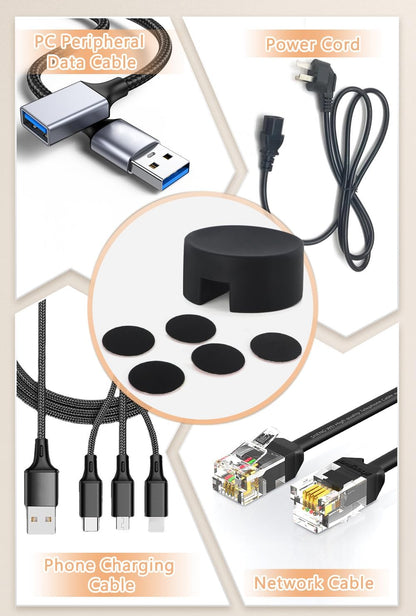 Maveek Magnetic Cord Clips Black, Silicone Cord Organizer Magnet Cable Holder Charging Cable Management Cord Keeper with Adhesive Metal Disc (5 Piece, Large Size)