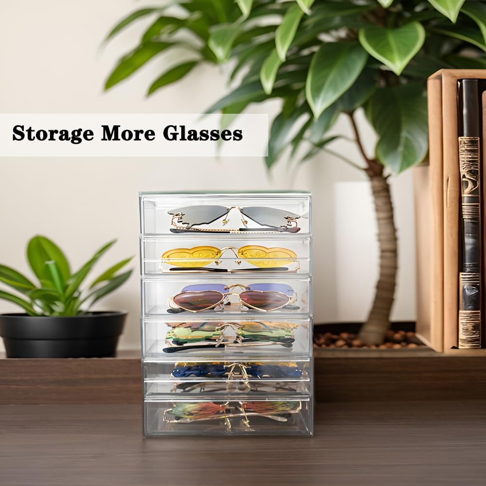 Clear Hair Accessories Organizer Box with 6 Layers, Acrylic Stackable Storage Drawers for Hair Ties, Claw Clips, Bow Holder for Girls, Vanity Makeup Organizer, Bathroom or Desk Countertop Container