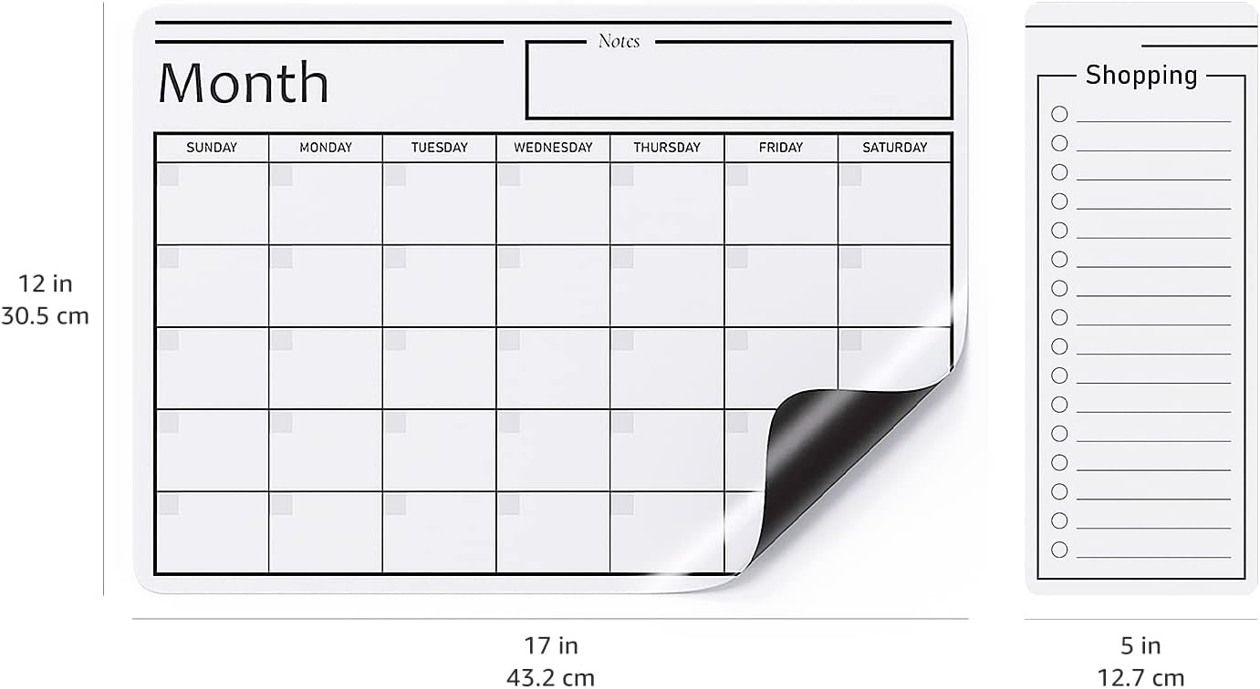 Amazon Basics Magnetic Dry Erase Calendar Whiteboard Set for Fridge, 3-Pack with 8 Markers and Eraser