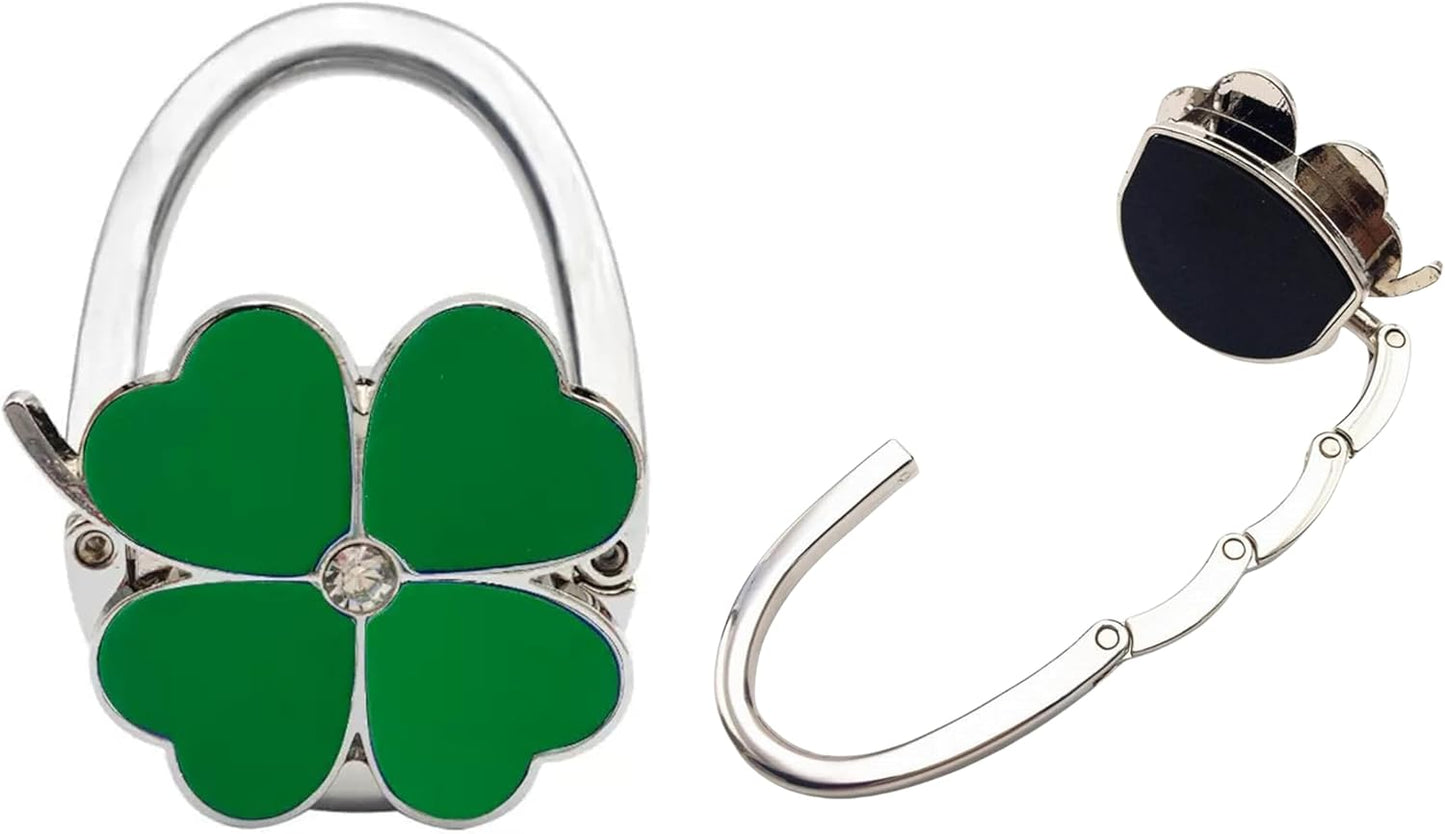 Purse Hook for Table, Clover Design Foldable Purse Holder for Table, Portable Bag Holder - Folding Handbag Hanger | Hangs Almost Anywhere(White)