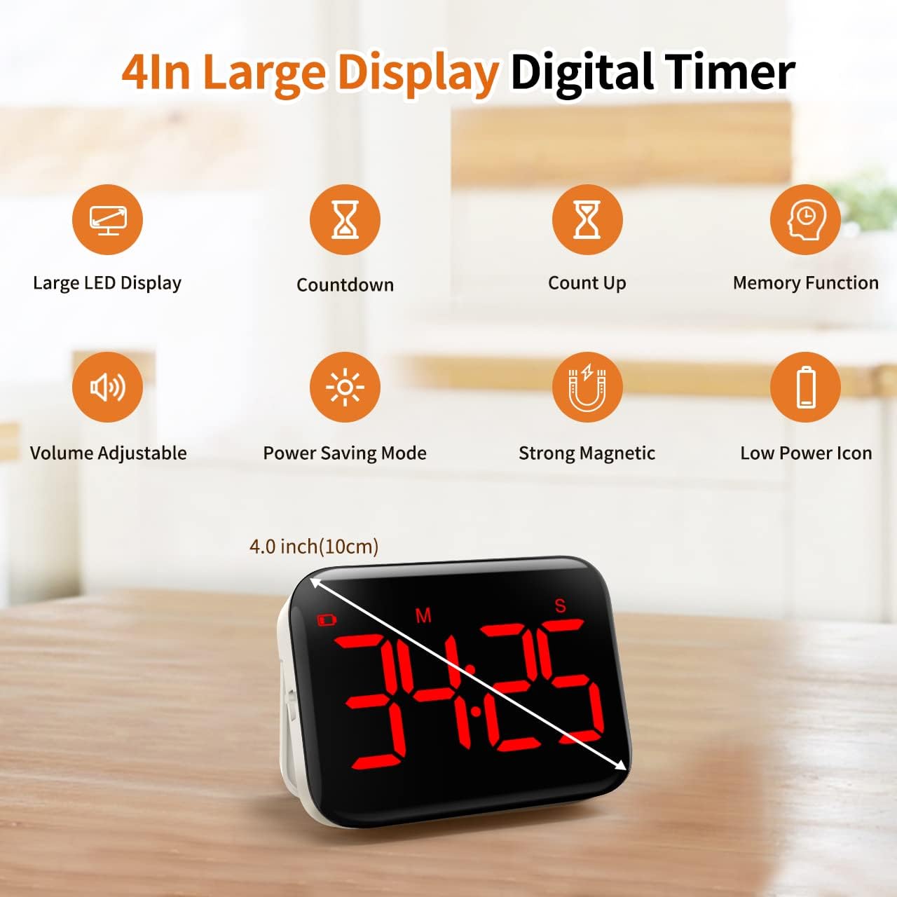 VOCOO Magnetic Kitchen Timer for Cooking with Count Up Countdown, Digital Timer Battery Powered with Large Display, 2 Brightness and Volume Levels for Classroom, Teacher, Kids