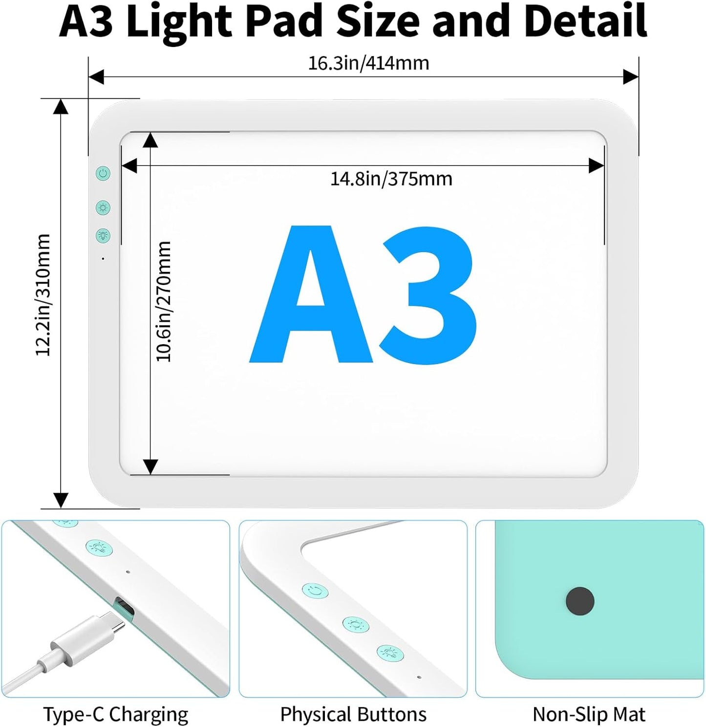 TOHETO A4 Rechargeable Led Super Bright Light Pad Powered by 3500mAh Lithium Battery for Weeding Vinyl Tool, Portable Wireless Light Board/Box for Tracing, Diamond Painting, Sketching & Drawing