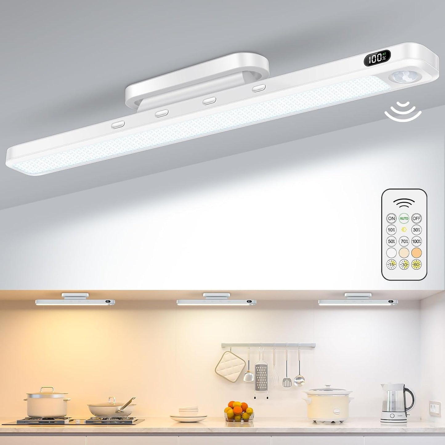 WILLED 3W Motion Sensor Magnetic Light Bar, Eye-Care Rechargeable Closet Light with Battery Level Display, Mirror Lights Stick on, Led Light Bar for Cabinet, Closet, Desk and Bathroom