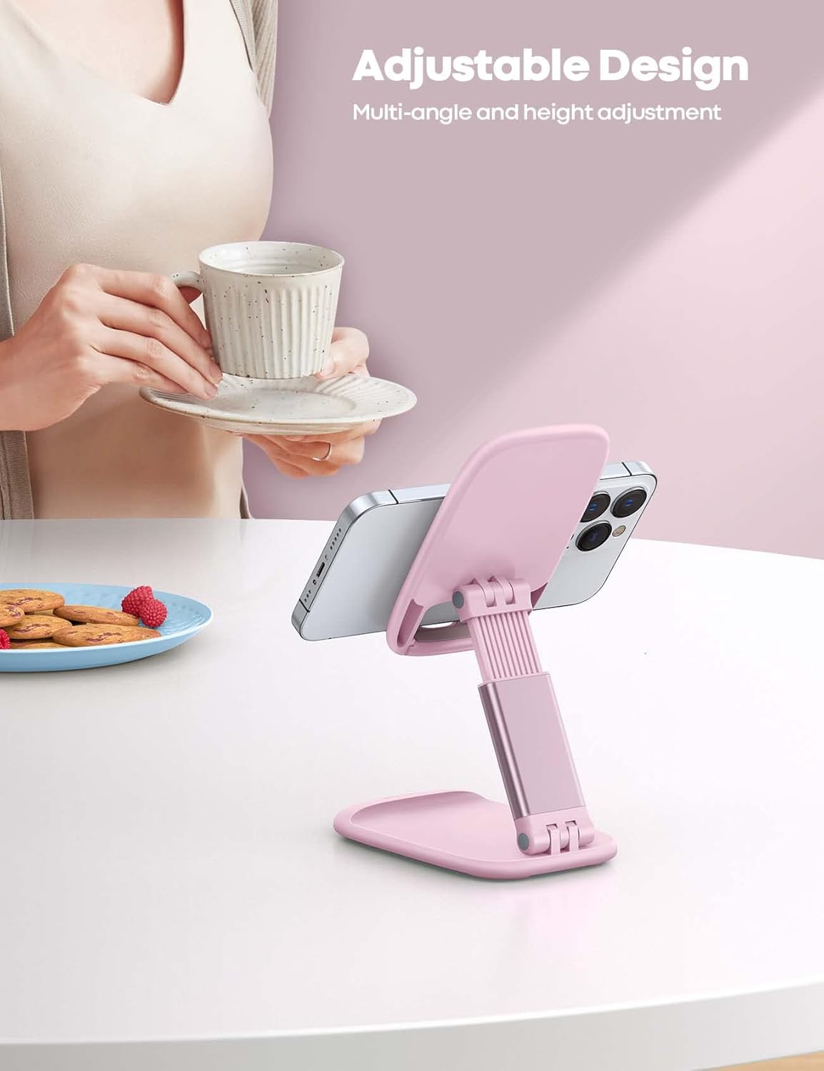 Lamicall Cell Phone Stand for Desk - [Height Adjustable] Foldable Mobile Phone Holder, Portable Stand for iPhone 17 16 15 14 13 12 11 Pro Max Plus Air, Galaxy S25, Office Gift, Telephone Accessories