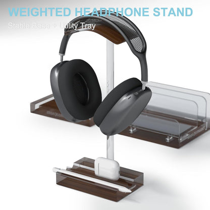 Vertical Laptop Stand for Desk – Adjustable Dual Slot Holder (Fits 2 Laptops & Controller), with Matching Headphone Stand & Phone/Tablet Holder, Acrylic Wood Finish