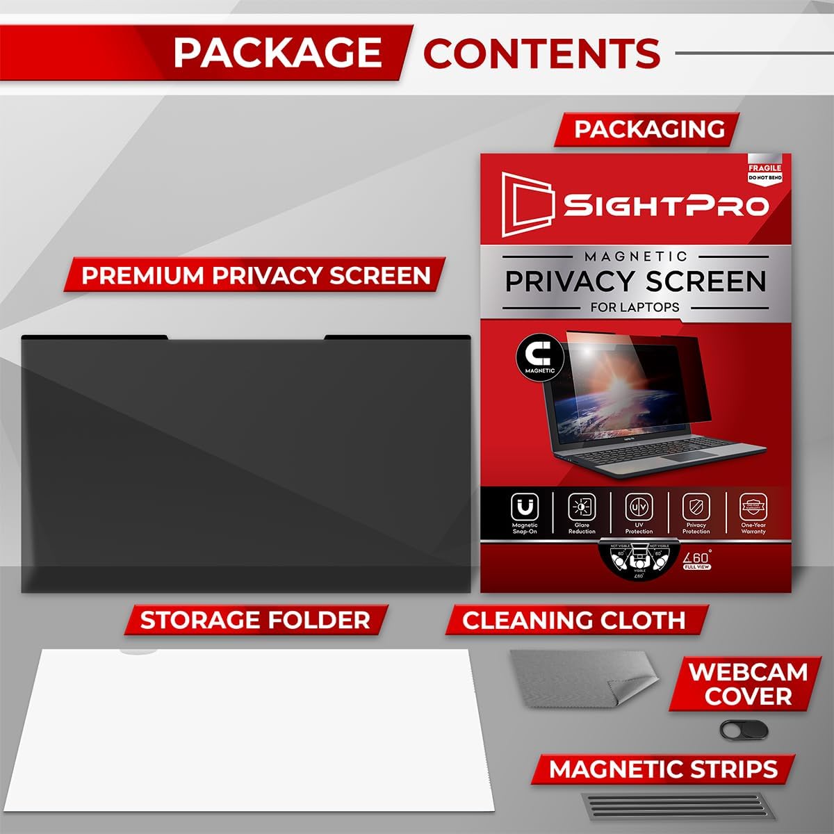 SightPro Magnetic Laptop Privacy Screen 14 Inch 16:9 - Patented Removable Laptop Privacy Filter Shield and Protector