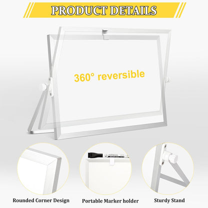 Dry Erase Magnetic White Board, 16" x 12" Double-Sided Desktop Whiteboard with Stand, Portable Small Whiteboard Set for Drawing, Office, Home