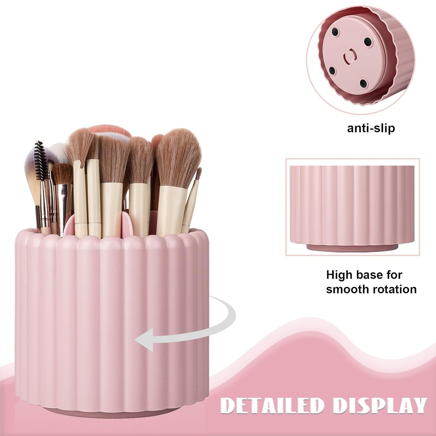 Anyoifax 360 Rotating Makeup Brush Holder 7 Slots Make Up Brush Organizer Removable Spinning Cosmetic Brushes Storage Pen Holder for Vanity, Dresser, Desk, White