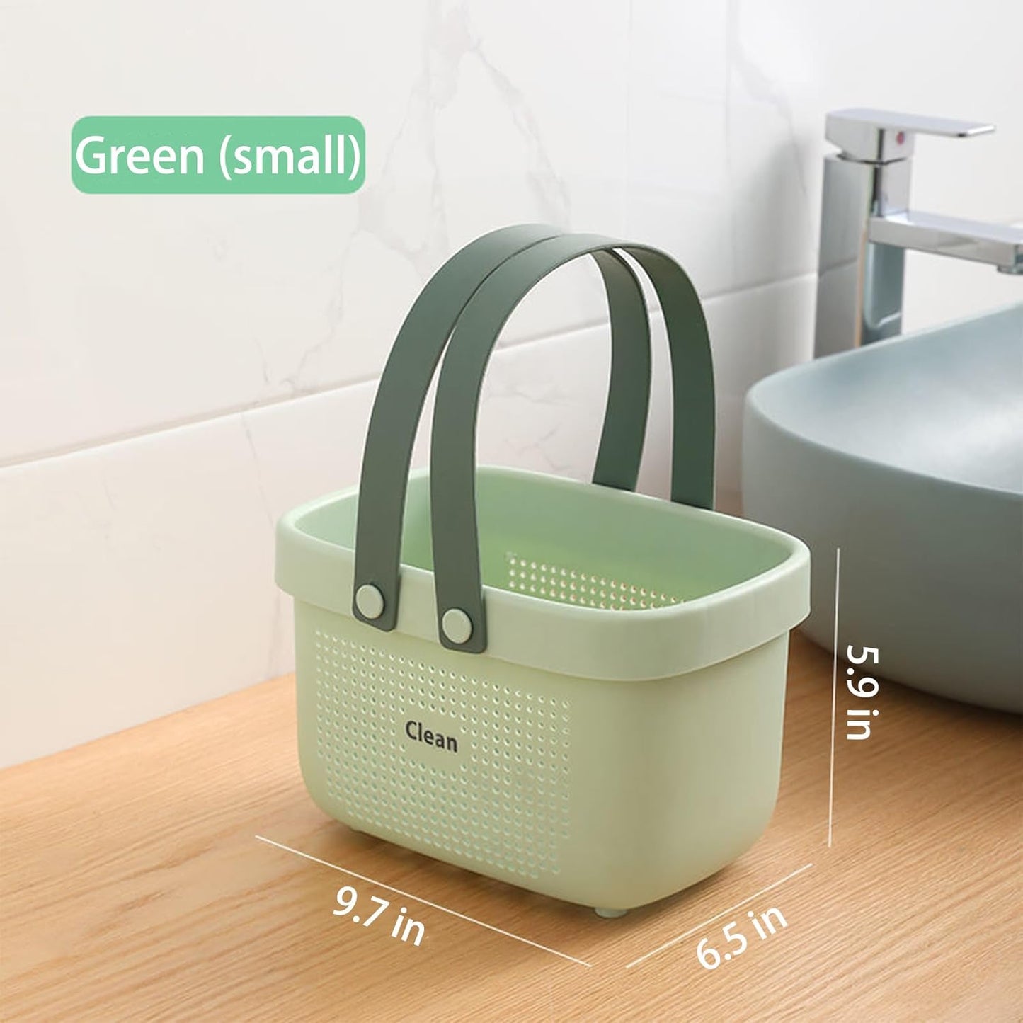 JiatuA Plastic Storage Basket with Handle Portable Shower Caddy Tote Organizer Basket Bin for Bathroom Kitchen Dorm Room Bedroom, Green