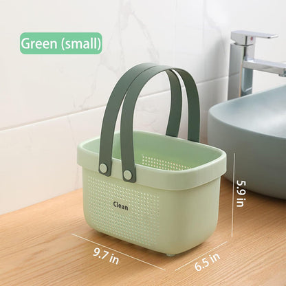 JiatuA Plastic Storage Basket with Handle Portable Shower Caddy Tote Organizer Basket Bin for Bathroom Kitchen Dorm Room Bedroom, Green