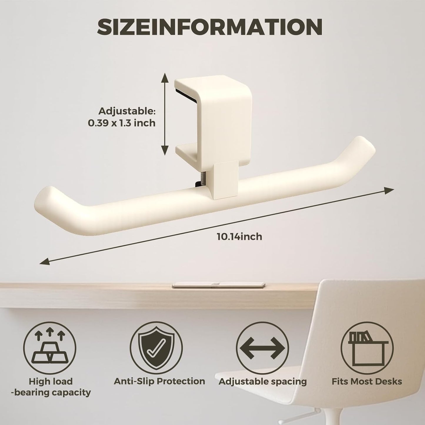 80-lb Heavy-Duty Bag Hook for Desk or Table,Adjustable Purse Hanger,Purse Hook,Backpack Holder for Table & Handbag Hanger,Space-Saving Organizer for Classroom, Dorm Office,Home,and Cafe Tables (White)