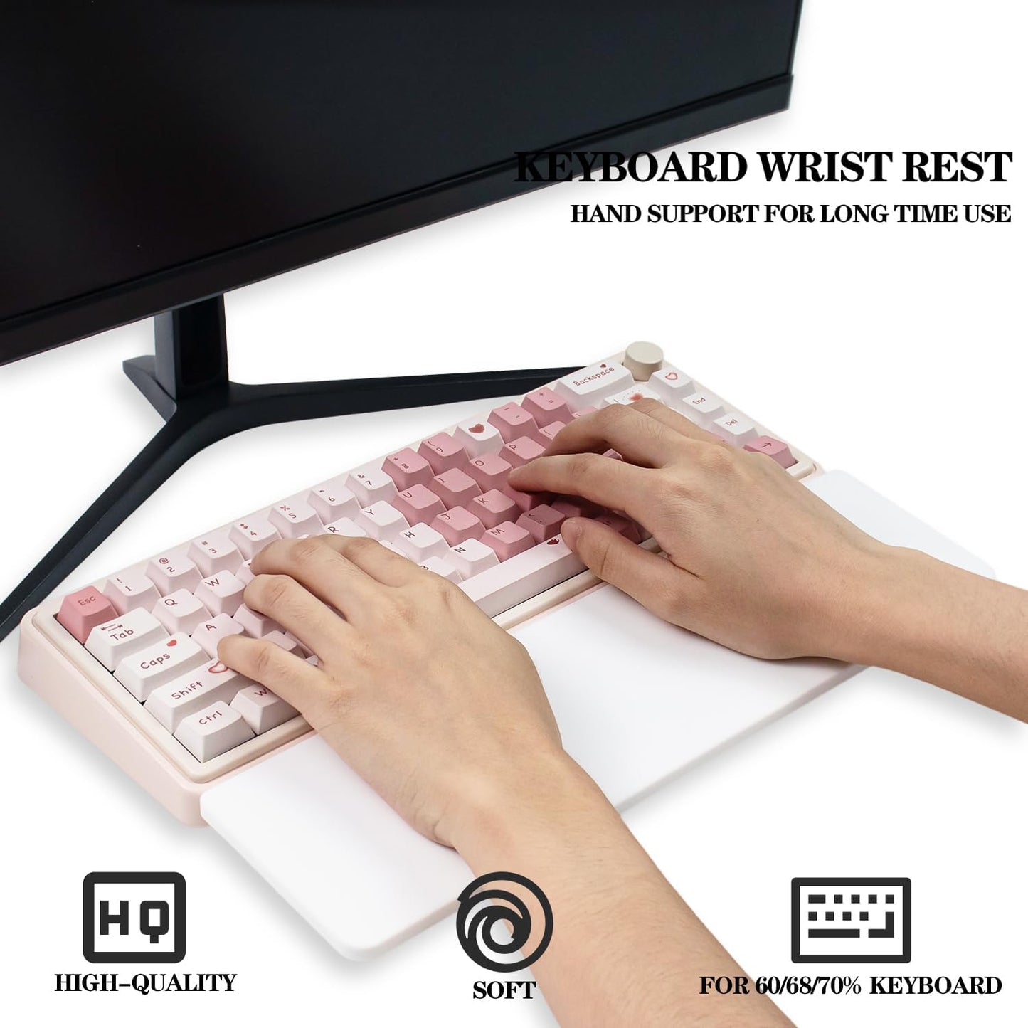 Ergonomic 75% Keyboard Wrist Rest-12.8" Silicone Non-Slip Keyboard Cushion, Computer Wrist Rest, Relief of Hand Pain(Grey)