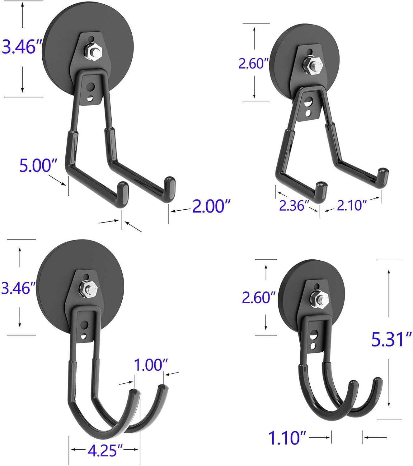 Heavy Duty Magnetic Hooks, Super Strong Garage Magnet Hooks, Magnetic Cable/Tool Holder with Anti-Slip Coating for Horse Trailer, Indoor & Outdoor Hanging Strong Black Magnetic Hook(4Pack)