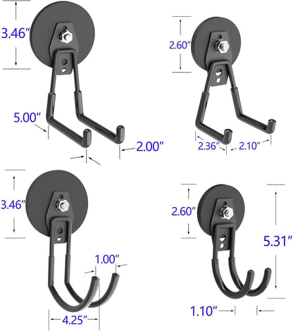 Heavy Duty Magnetic Hooks, Super Strong Garage Magnet Hooks, Magnetic Cable/Tool Holder with Anti-Slip Coating for Horse Trailer, Indoor & Outdoor Hanging Strong Black Magnetic Hook(4Pack)