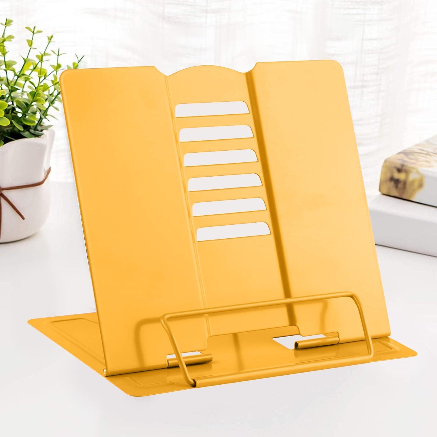 MSDADA Desk Book Stand Metal Reading Rest Book Holder Adjustable Cookbook Documents Holder Bookstands for Recipes Textbook Music Books, the First Day of School Gift for Students, Teachers (Light Blue)