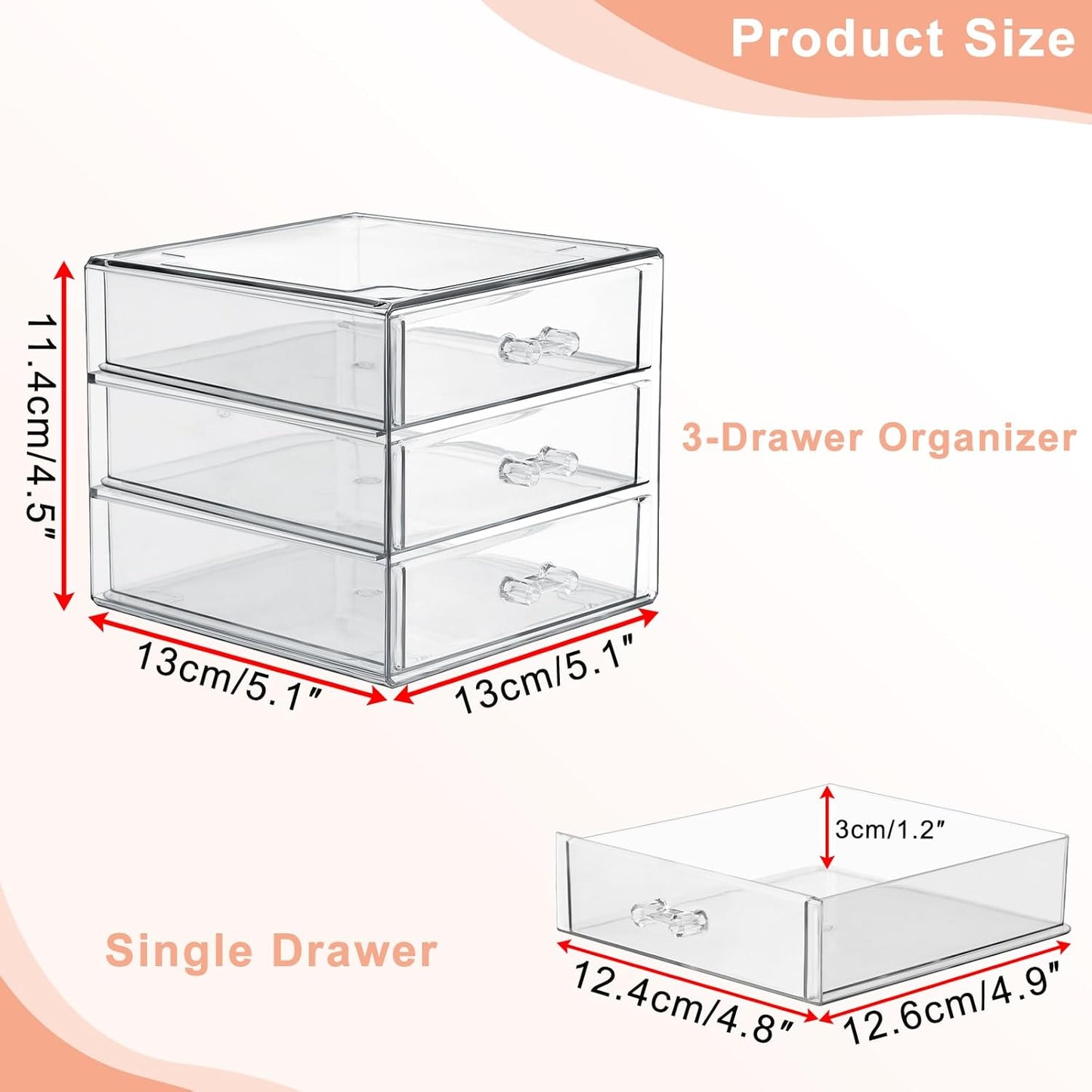 BTSKY Clear Acrylic Storage Organizer with Drawers, 5-Layer Desktop Organizer for Office Essentials, Multi-Purpose Stackable Container for Bathroom Vanity, Desk Makeup Jewelry Container Storage Box