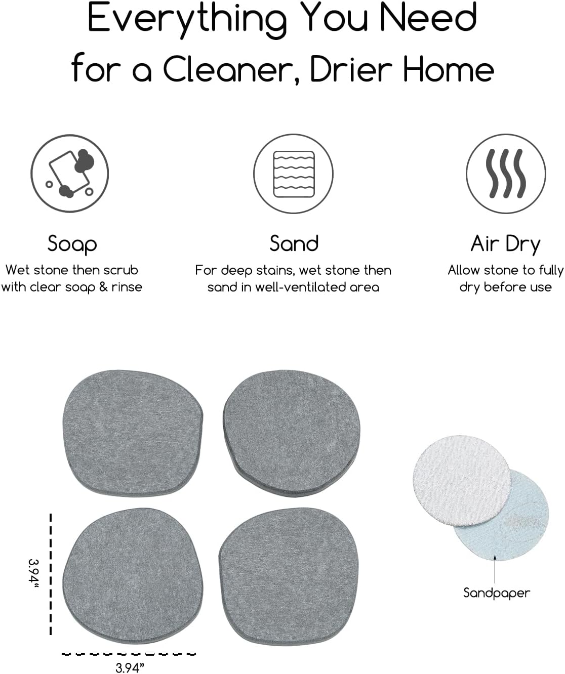 Diatomaceous Earth Coasters,3.9"x3.9", Quick-Dry, Absorbent, Heat-Resistant, Modern Stone Design, Dark Gray, Irregular Shape (2, Grey)