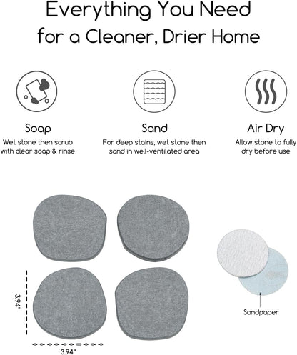 Diatomaceous Earth Coasters,3.9"x3.9", Quick-Dry, Absorbent, Heat-Resistant, Modern Stone Design, Dark Gray, Irregular Shape (2, Grey)