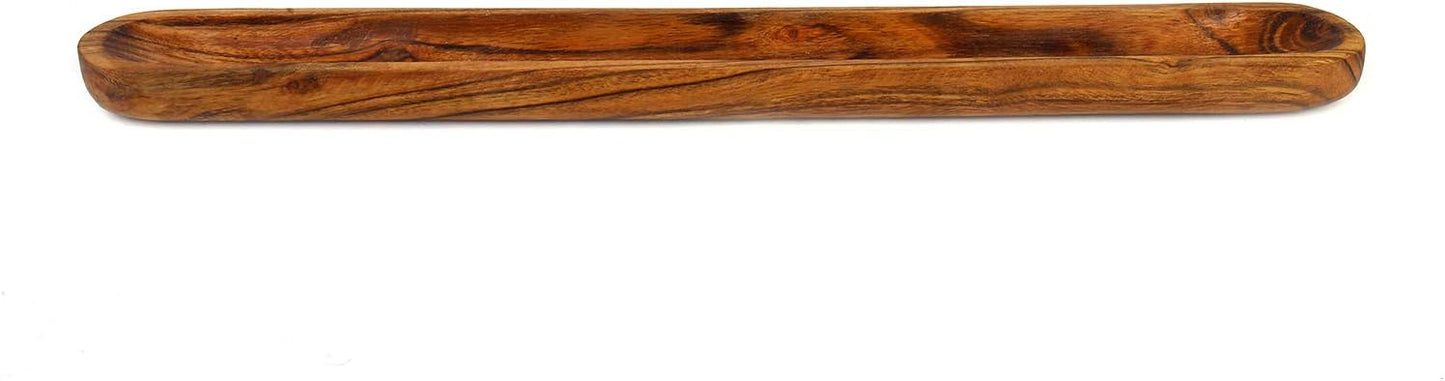 Kaizen Casa Hand-Carved Acacia Wood Long Olive Tray Canoe Style Perfect for Dinner Rolls, or as a Table Centerpiece