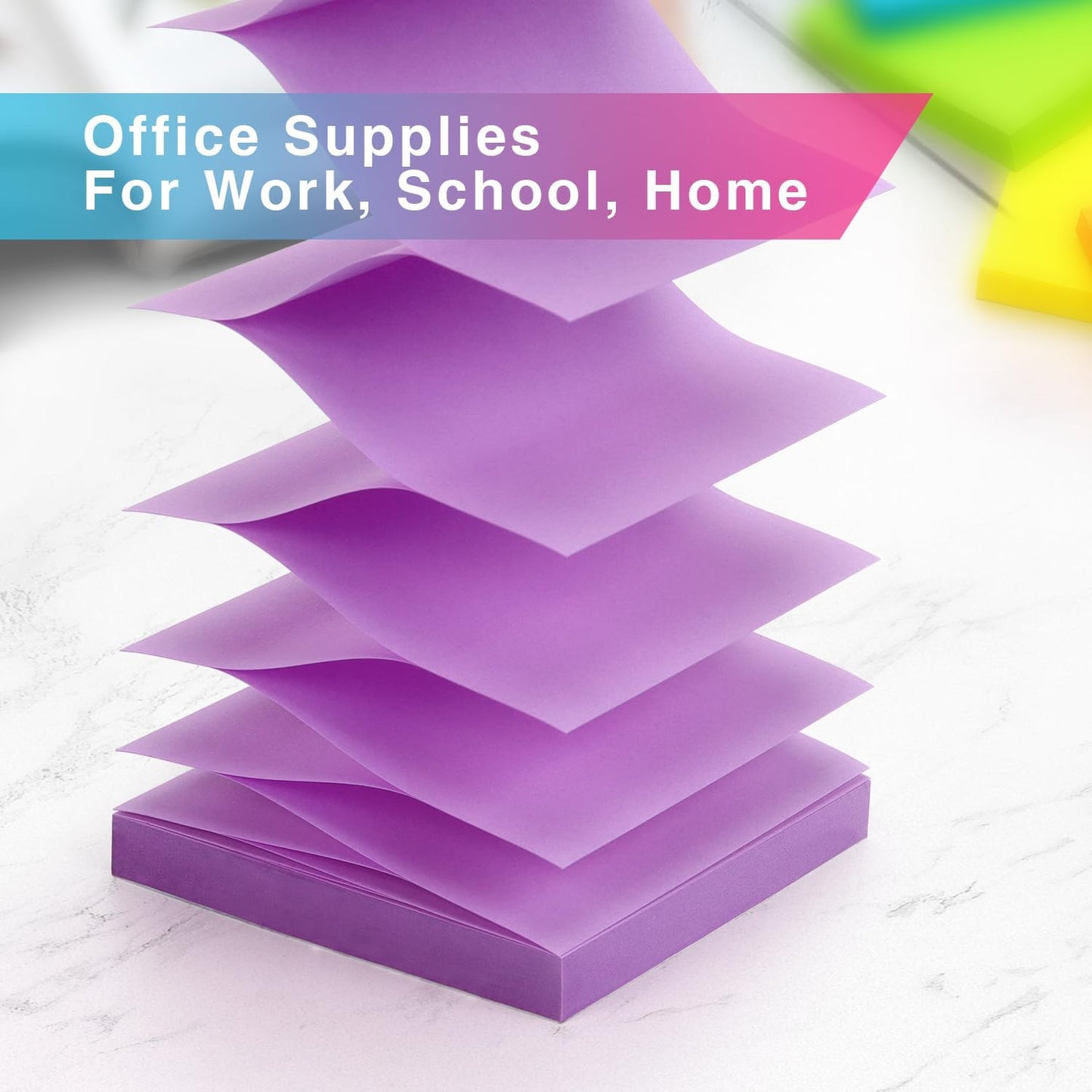 Osboo Sticky Notes 3x3 Pop Up Self-Stick Notes Pads with 6 Bright Colors, Easy to Post for Office, School, Home, 6 Pads/Pack, 100 Sheets/Pad(Pop Up)
