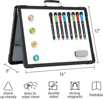 Small Dry Erase White Board - TSJ OFFICE 12" x 16" Mini Easel Desktop Double Sided Whiteboard, Portable Magnetic Board on Table Top with Holder for Drawing, Teacher Instruction, Memo Board