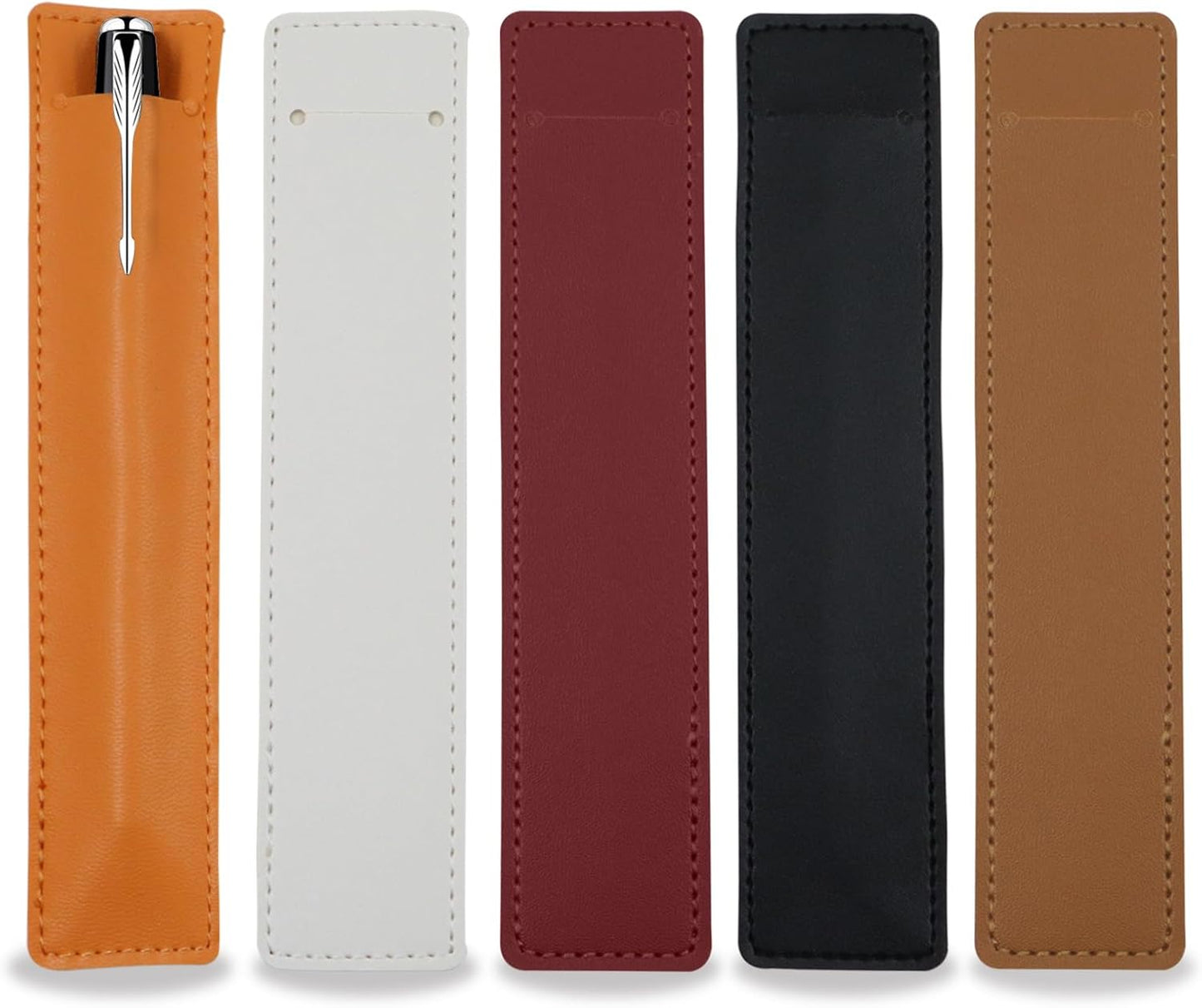 5Pcs Leather Single Fountain Pen Case, Soft Pen Sleeve Pouch for Men Women, Ballpoint Pencil Protective Cover Holder for Office, Business Gift (Black)