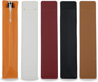 5Pcs Leather Single Fountain Pen Case, Soft Pen Sleeve Pouch for Men Women, Ballpoint Pencil Protective Cover Holder for Office, Business Gift (Black)
