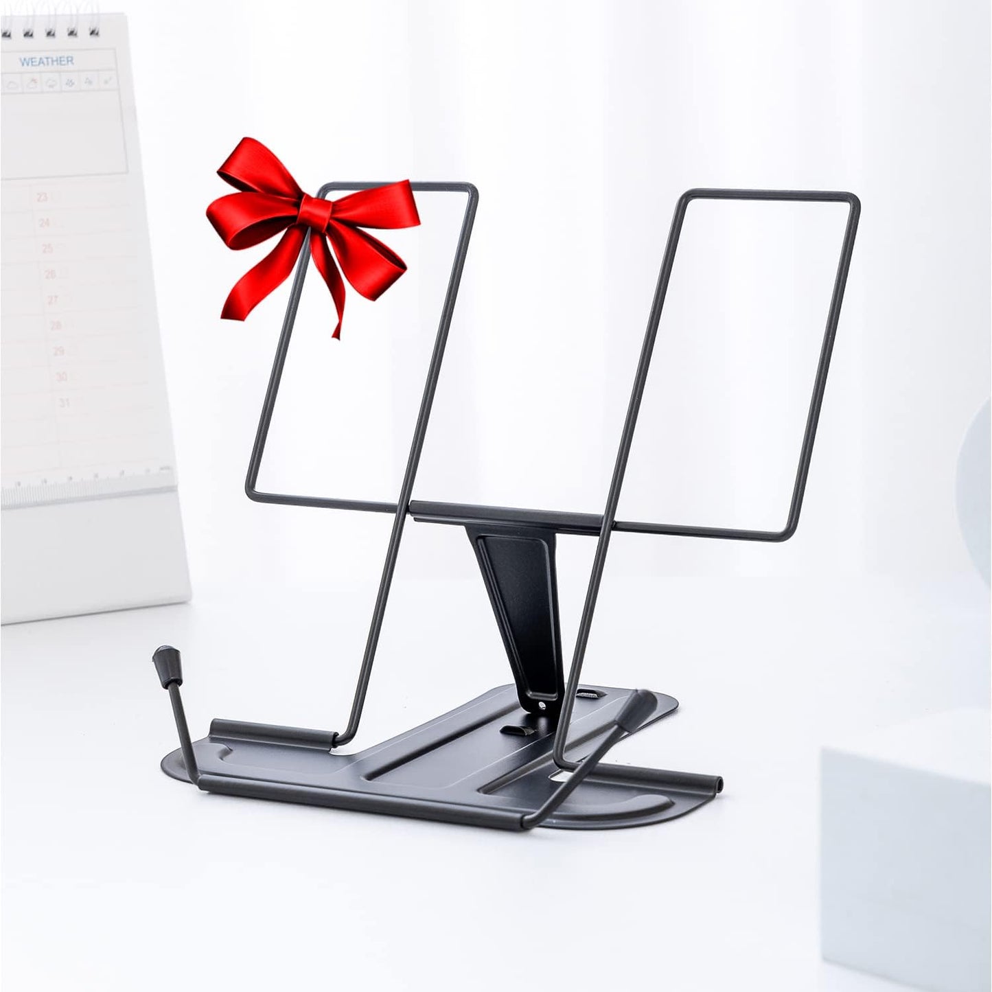 Metal Book Stand for Desk, Adjustable Reading Rest Book Holder, Portable Cookbook Documents Holder, Sturdy Typing Stand for Recipes Textbooks Tablet Music Books with Page Clips (Green)
