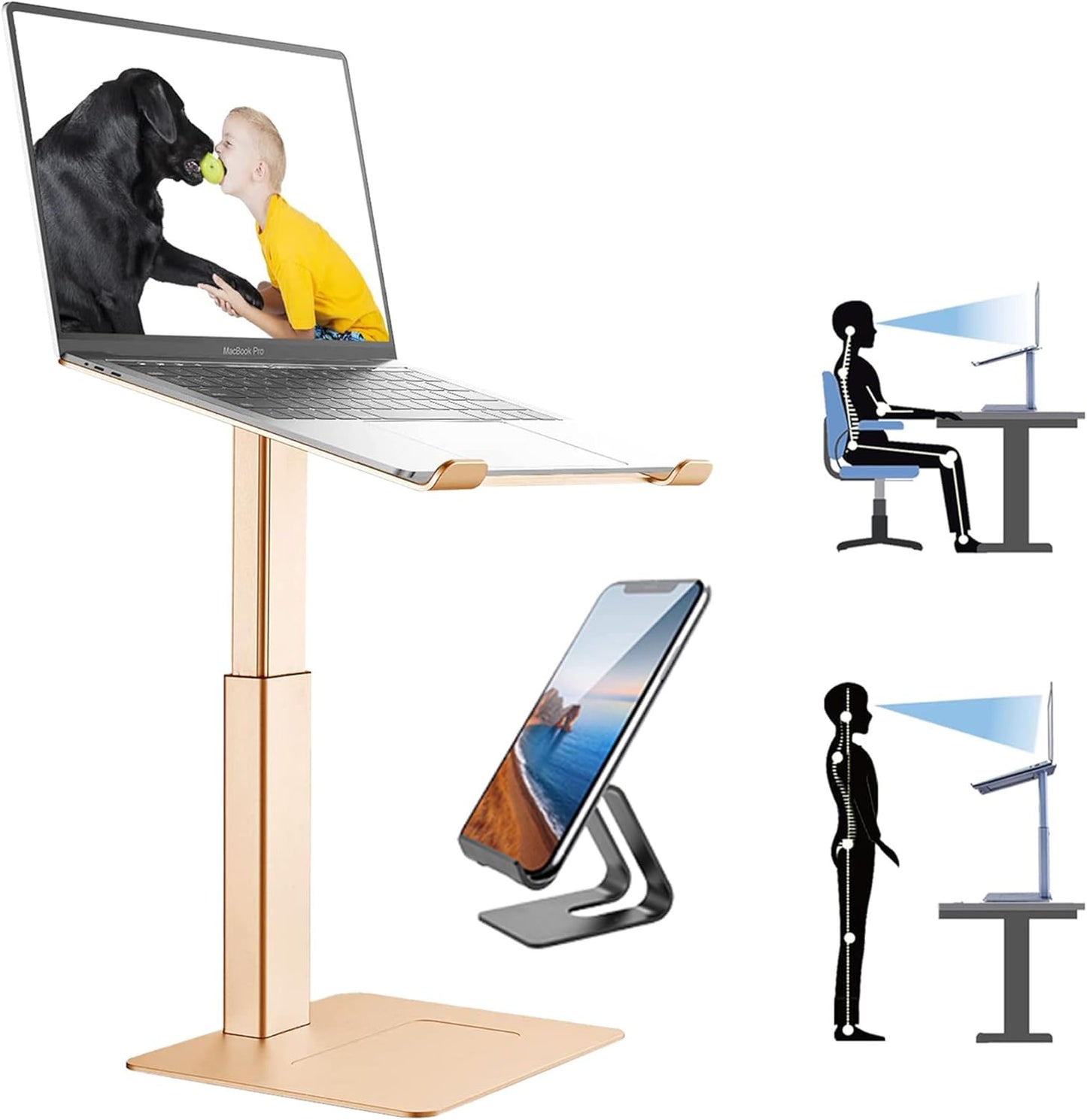 Laptop Stand for Desk, Ergonomic Sitting and Standing Laptop Riser for Notebook MacBook 11-17 Inches，DJ Laptop Stand Adjustable Height from 7-15 Inches Aluminum(Black)