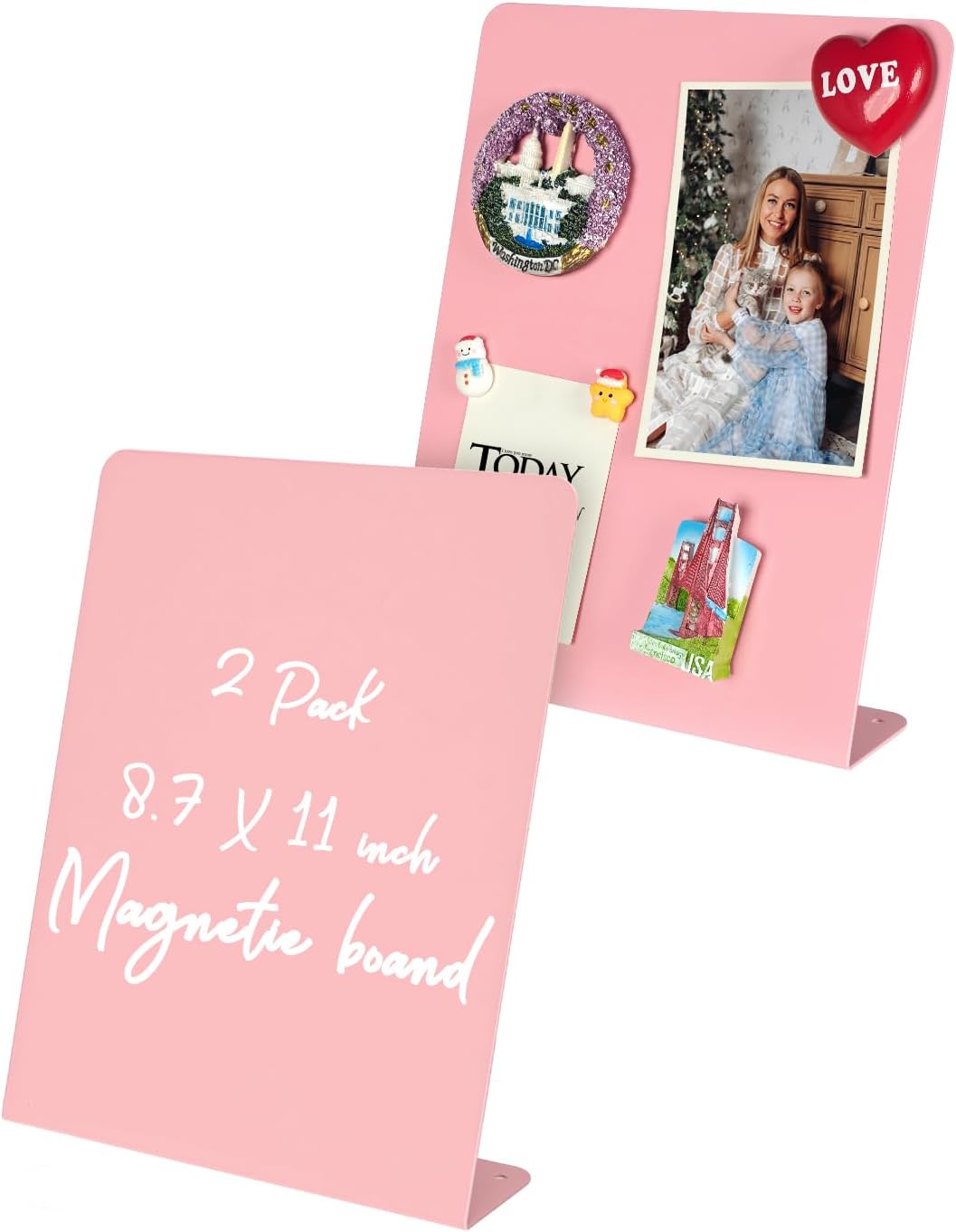 Magnet Board - Pink, 11 x 12.6 x 2.4 in, Standing Magnetic Board for Desk, Magnetic Display for Memos, Photos & Documents, Bulletin Board for Home Office School Kitchen Table Supplies(PK-FX2832-1P)