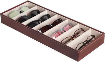 J JACKCUBE DESIGN 7 Slot Sunglasses Organizer, Leather Eyeglass Storage Tray Box for Table, Desk, or Drawer - MK378