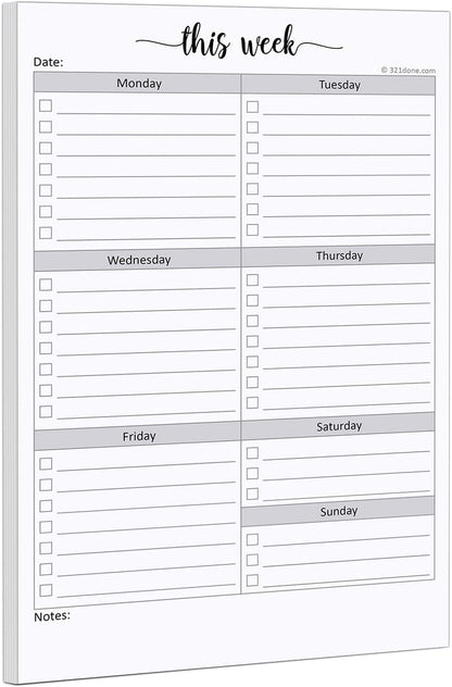 321Done Weekly Checklist Notepad - 50 Sheets (5.5" x 8.5") - This Week to Do Notepad Tear Off Planning Pad, Planner Checklist Organizing - Made in USA - Simple Script
